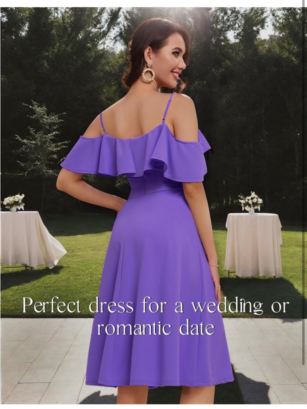 Off-Shoulder Ruffle Midi Dress in Violet - Picture 4 of 7
